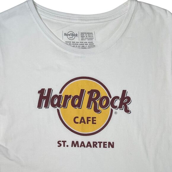 Hard Rock Cafe St. Maarten Tee Women's Size M White Travel 100% Cotton Graphic - Picture 2 of 3